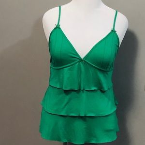Vanity Emerald Green Deep V-Cut Ruffled Tank Top